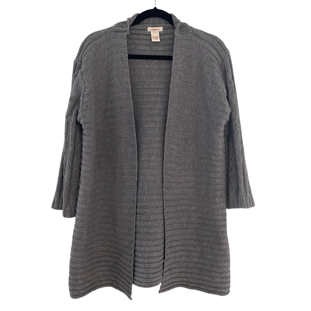 Sundance Womens Size Medium M Gray Open Front Cardigan Sweater Cable Knit